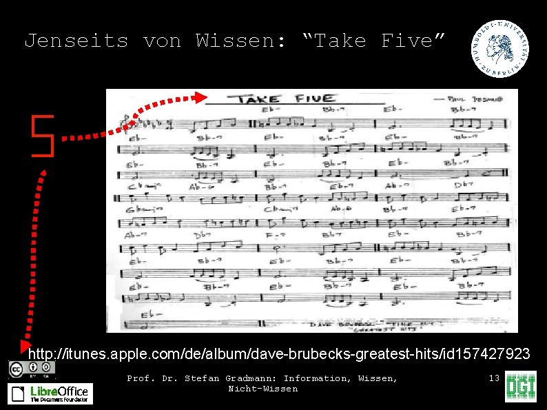 Jenseits von Wissen: “Take Five” http: //itunes. apple. com/de/album/dave-brubecks-greatest-hits/id 157427923 Prof. Dr. Stefan Gradmann: