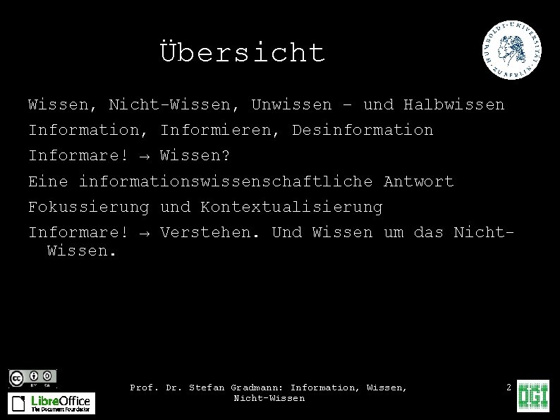 Übersicht Wissen, Nicht-Wissen, Unwissen – und Halbwissen Information, Informieren, Desinformation Informare! → Wissen? Eine