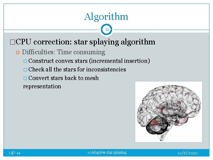 Algorithm 11 �CPU correction: star splaying algorithm Difficulties: Time consuming � Construct convex stars Algorithm 11 �CPU correction: star splaying algorithm Difficulties: Time consuming � Construct convex stars