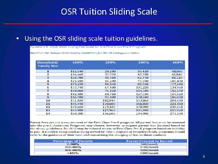 OSR Tuition Sliding Scale • Using the OSR sliding scale tuition guidelines. 6 