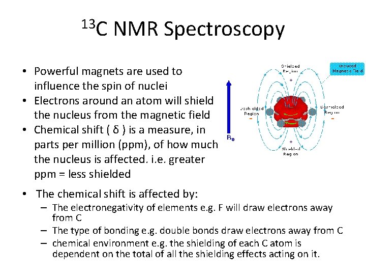 13 C NMR Spectroscopy • Powerful magnets are used to influence the spin of