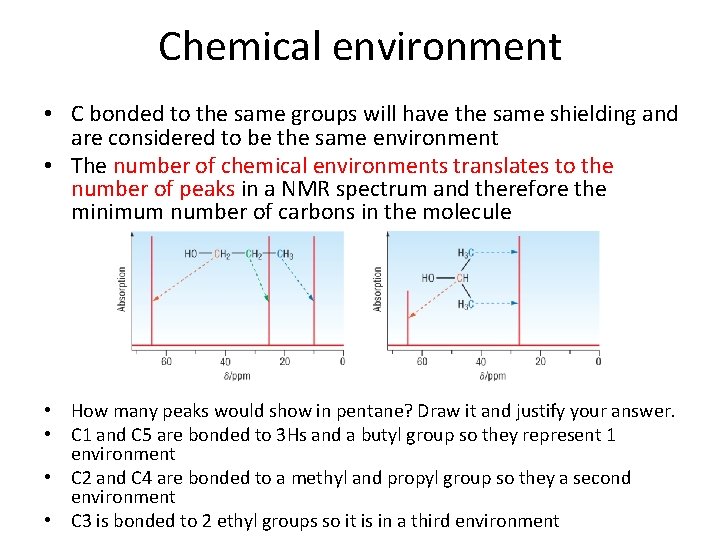 Chemical environment • C bonded to the same groups will have the same shielding