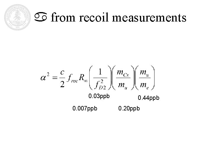 a from recoil measurements 0. 03 ppb 0. 007 ppb 0. 44 ppb 0.
