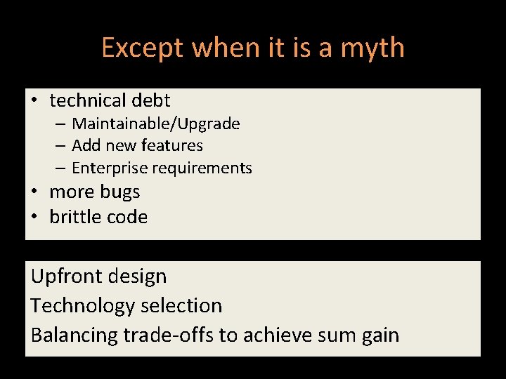 Except when it is a myth • technical debt – Maintainable/Upgrade – Add new