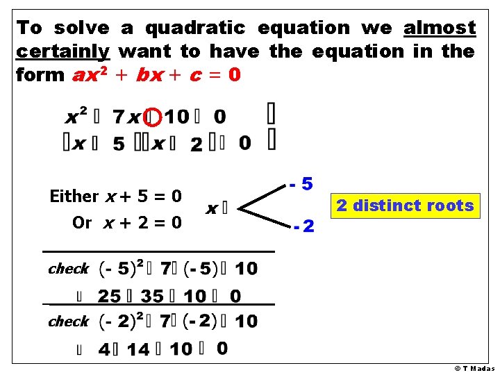 To solve a quadratic equation we almost certainly want to have the equation in