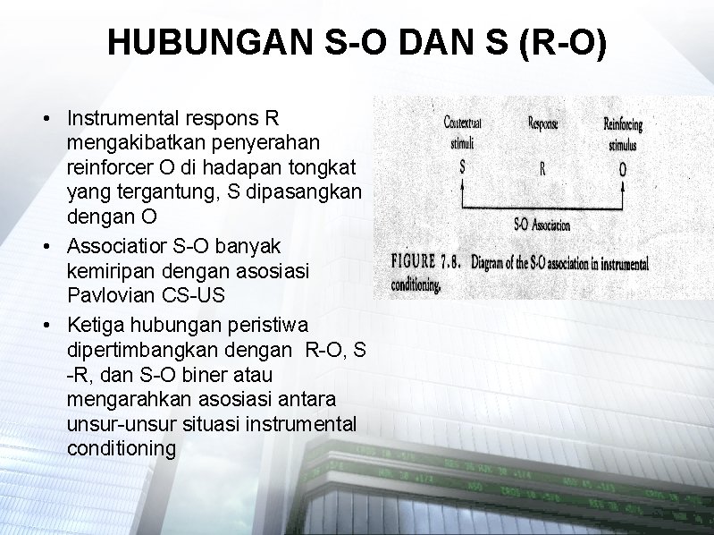 HUBUNGAN S-O DAN S (R-O) • Instrumental respons R mengakibatkan penyerahan reinforcer O di