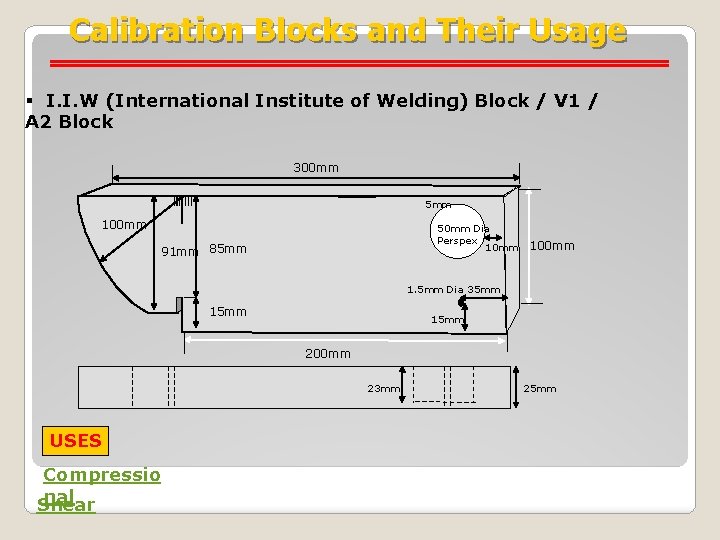 Calibration Blocks and Their Usage § I. I. W (International Institute of Welding) Block
