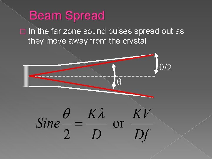 Beam Spread � In the far zone sound pulses spread out as they move