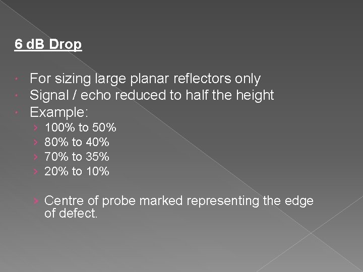 6 d. B Drop For sizing large planar reflectors only Signal / echo reduced
