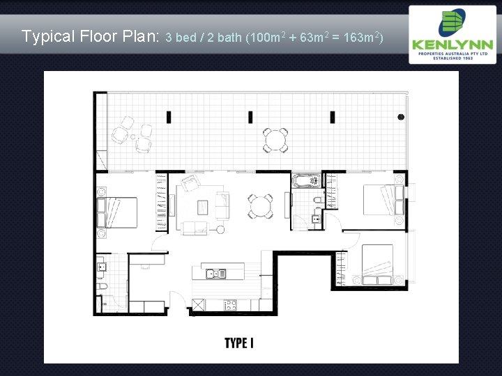 Typical Floor Plan: 3 bed / 2 bath (100 m 2 + 63 m