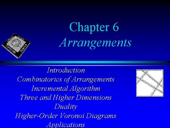 Chapter 6 Arrangements Introduction Combinatorics of Arrangements Incremental Algorithm Three and Higher Dimensions Duality