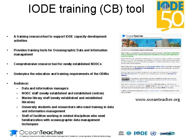 IODE training (CB) tool • A training resource/tool to support IODE capacity development activities IODE training (CB) tool • A training resource/tool to support IODE capacity development activities