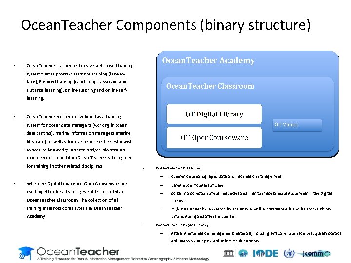 Ocean. Teacher Components (binary structure) • Ocean. Teacher is a comprehensive web-based training system Ocean. Teacher Components (binary structure) • Ocean. Teacher is a comprehensive web-based training system