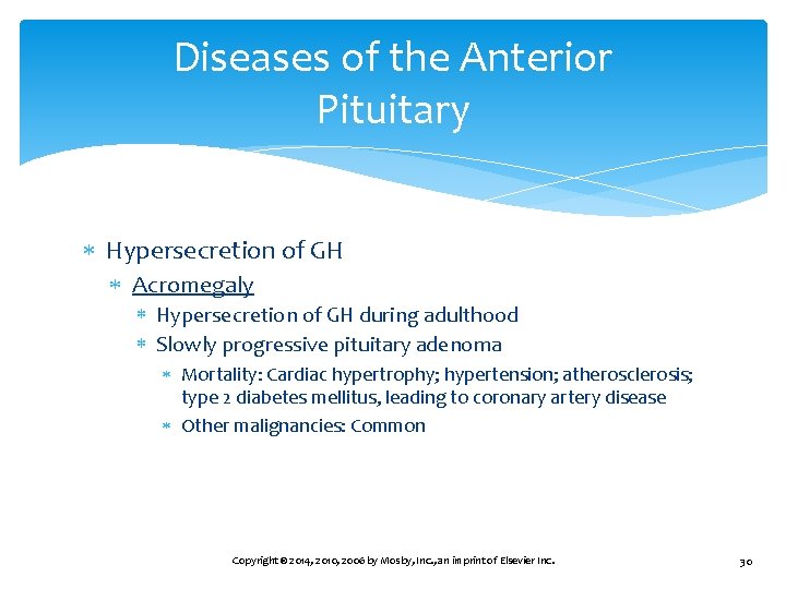 Diseases of the Anterior Pituitary Hypersecretion of GH Acromegaly Hypersecretion of GH during adulthood