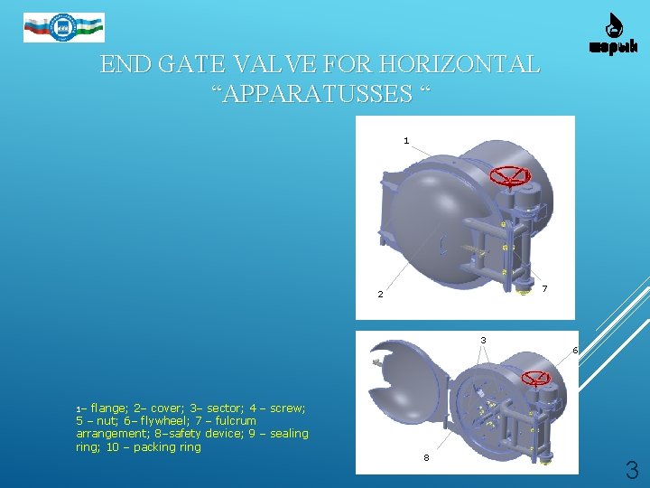 END GATE VALVE FOR HORIZONTAL “APPARATUSSES “ 1 7 2 3 flange; 2– cover; END GATE VALVE FOR HORIZONTAL “APPARATUSSES “ 1 7 2 3 flange; 2– cover;
