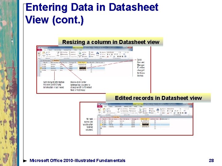 Entering Data in Datasheet View (cont. ) Resizing a column in Datasheet view Edited