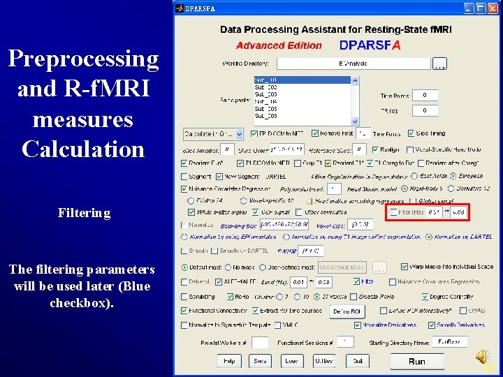 Preprocessing and R-f. MRI measures Calculation Filtering The filtering parameters will be used later