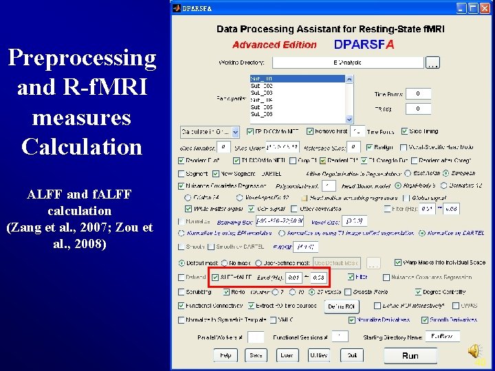 Preprocessing and R-f. MRI measures Calculation ALFF and f. ALFF calculation (Zang et al.