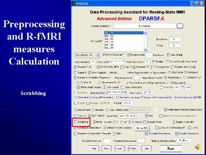 Preprocessing and R-f. MRI measures Calculation Scrubbing 44 