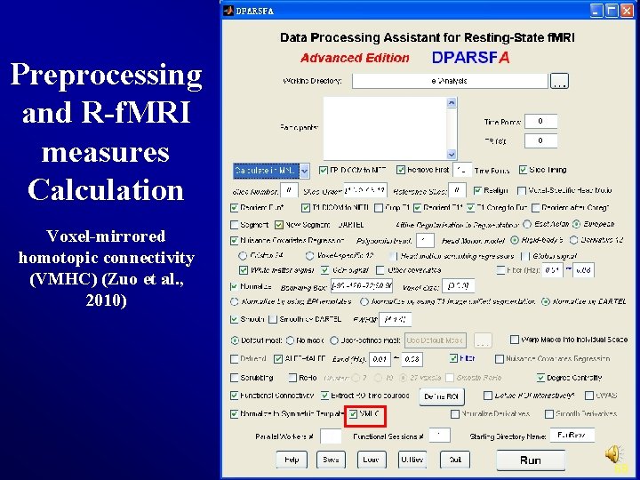 Preprocessing and R-f. MRI measures Calculation Voxel-mirrored homotopic connectivity (VMHC) (Zuo et al. ,