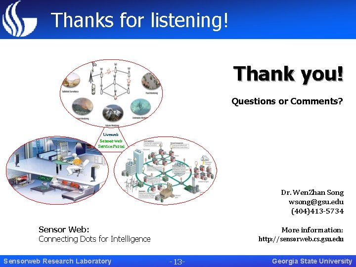 Thanks for listening! Thank you! Questions or Comments? Sensorweb Service Portal Dr. Wen. Zhan