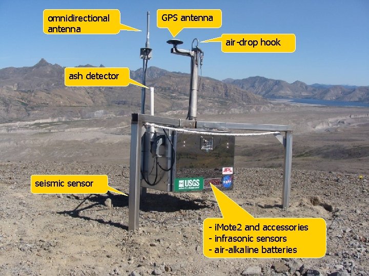 omnidirectional antenna GPS antenna air-drop hook ash detector seismic sensor - i. Mote 2