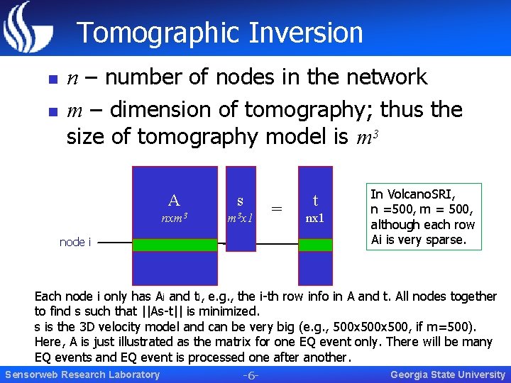 Tomographic Inversion n – number of nodes in the network m – dimension of