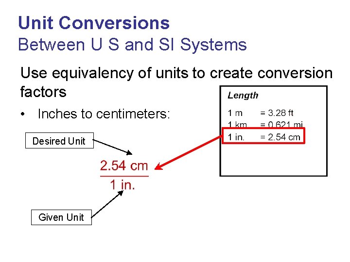 Unit Conversions Between U S and SI Systems Use equivalency of units to create