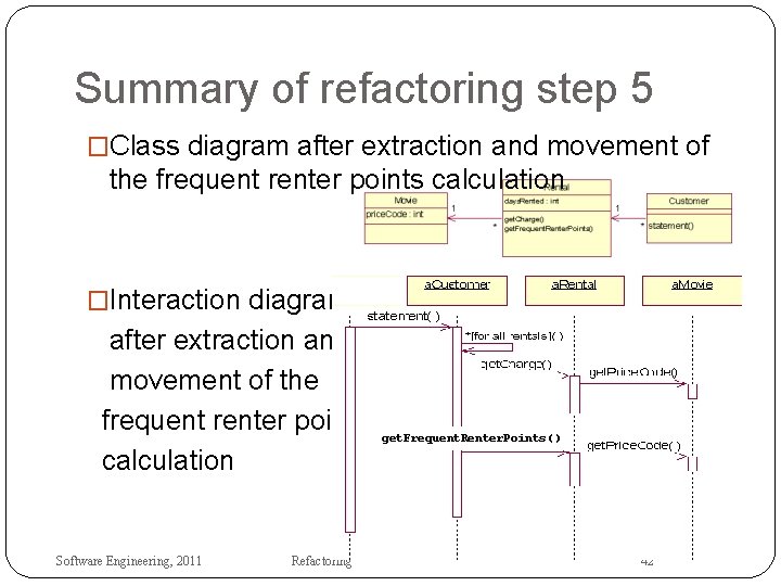 Summary of refactoring step 5 �Class diagram after extraction and movement of the frequent