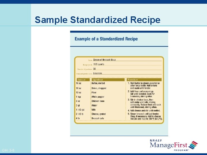 Sample Standardized Recipe OH 3 -6 