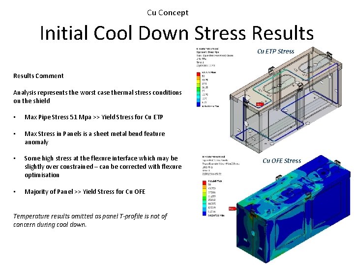 Cu Concept Initial Cool Down Stress Results Cu ETP Stress Results Comment Analysis represents