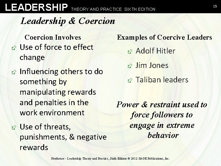 LEADERSHIP THEORY AND PRACTICE SIXTH EDITION Leadership & Coercion Involves ÷ Use of force