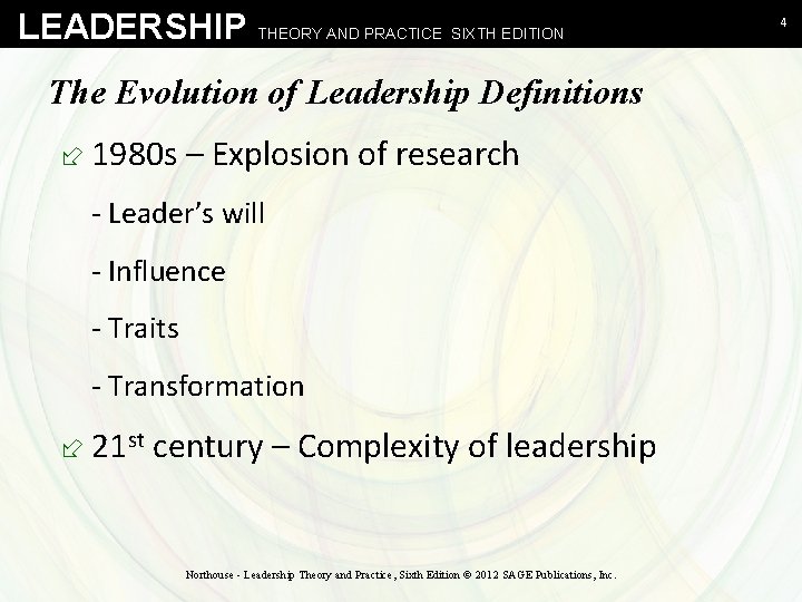 LEADERSHIP THEORY AND PRACTICE SIXTH EDITION The Evolution of Leadership Definitions ÷ 1980 s