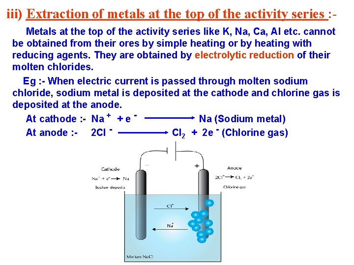 iii) Extraction of metals at the top of the activity series : Metals at