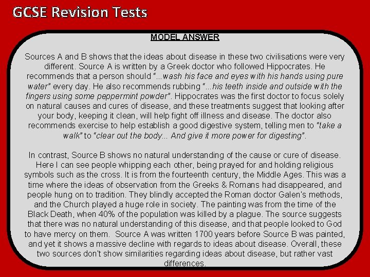 GCSE Revision Tests MODEL ANSWER Sources A and B shows that the ideas about