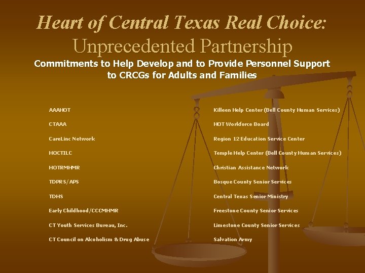 Heart of Central Texas Real Choice: Unprecedented Partnership Commitments to Help Develop and to