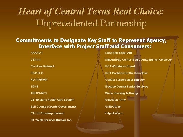 Heart of Central Texas Real Choice: Unprecedented Partnership Commitments to Designate Key Staff to