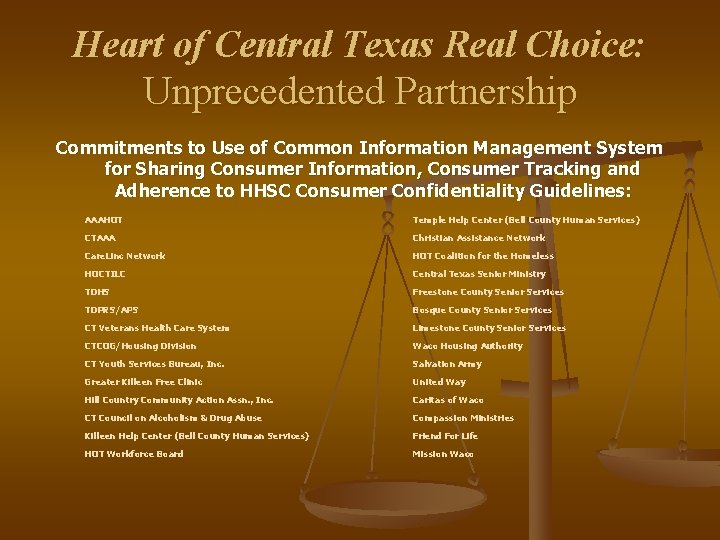 Heart of Central Texas Real Choice: Unprecedented Partnership Commitments to Use of Common Information