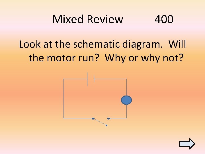 Mixed Review 400 Look at the schematic diagram. Will the motor run? Why or