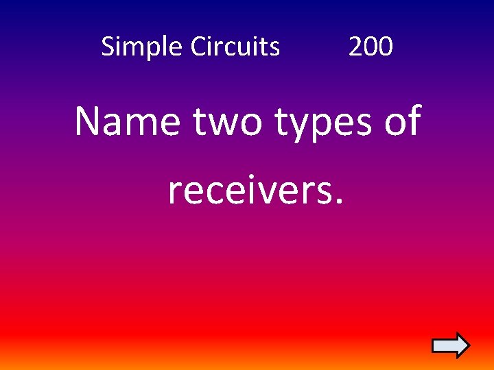 Simple Circuits 200 Name two types of receivers. 