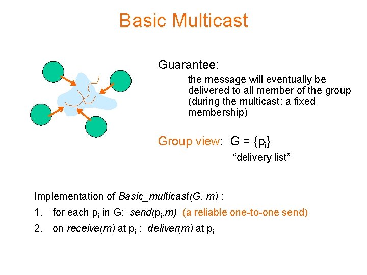 Basic Multicast Guarantee: the message will eventually be delivered to all member of the