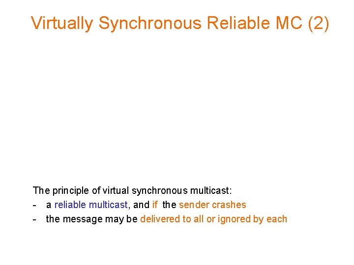 Virtually Synchronous Reliable MC (2) The principle of virtual synchronous multicast: - a reliable