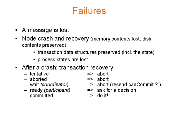 Failures • A message is lost • Node crash and recovery (memory contents lost,