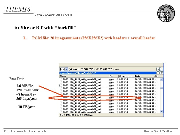 THEMIS Data Products and Access At Site or RT with “backfill” 1. PGM file: