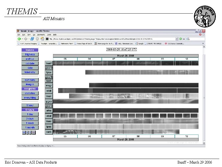 THEMIS ASI Mosaics Eric Donovan – ASI Data Products Banff – March 29 2006