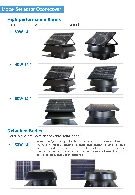 Model Series for Ozonecover High-performance Series Solar Ventilator with adjustable solar panel • 30