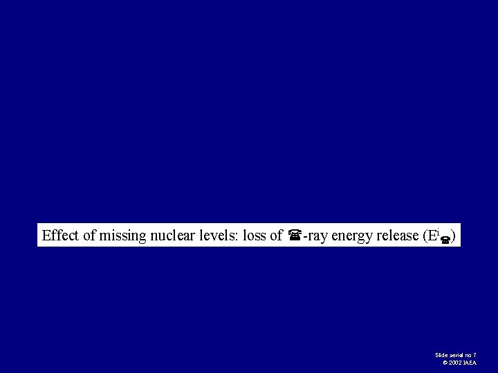 Effect of missing nuclear levels: loss of -ray energy release (Ei ) Slide serial