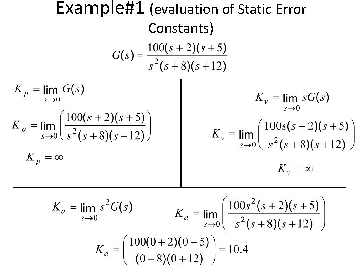 Example#1 (evaluation of Static Error Constants) 