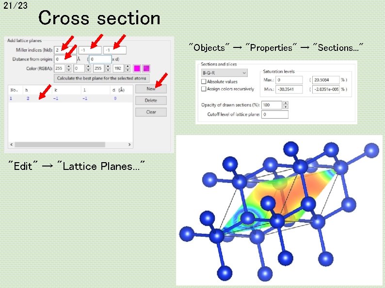 21/23 Cross section "Objects" → "Properties" → "Sections. . . " "Edit" → "Lattice