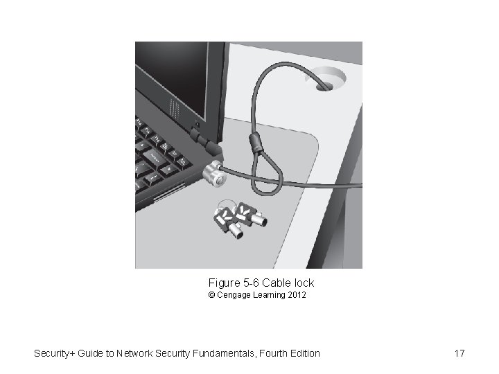 Figure 5 -6 Cable lock © Cengage Learning 2012 Security+ Guide to Network Security